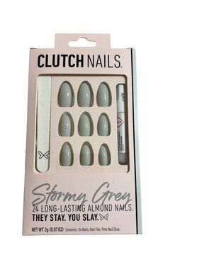 Clutch Nails Stormy Grey Almond Press-On Nails With Nail File & Glue New Sealed